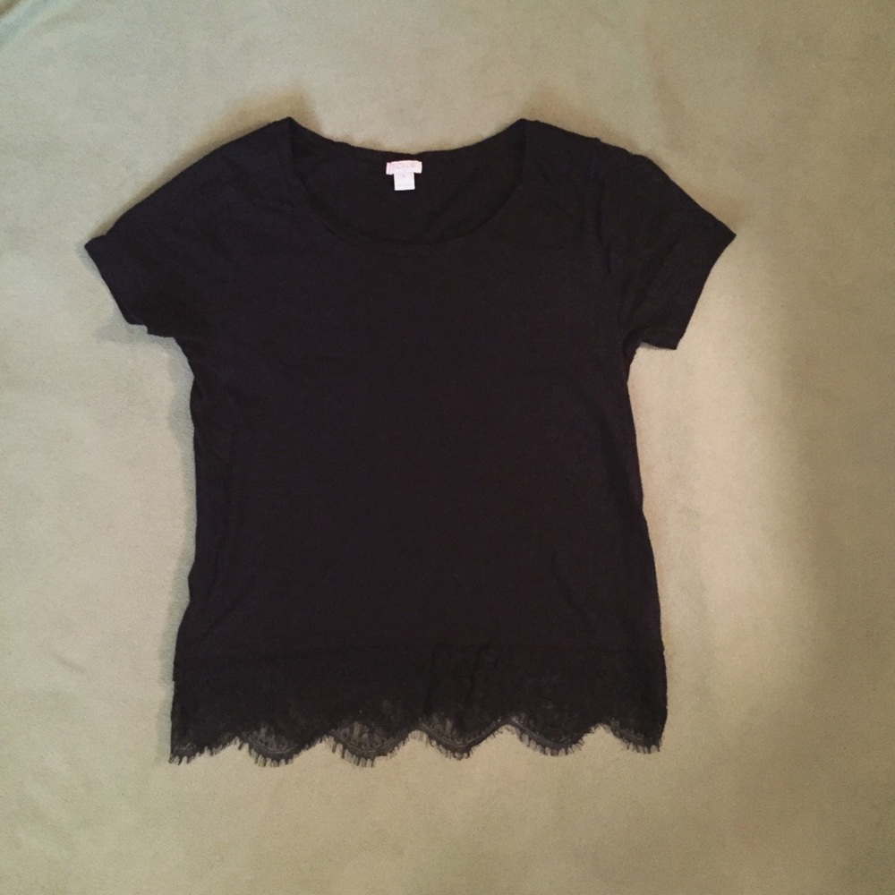 J. Crew Black Tee with Lace Hem
